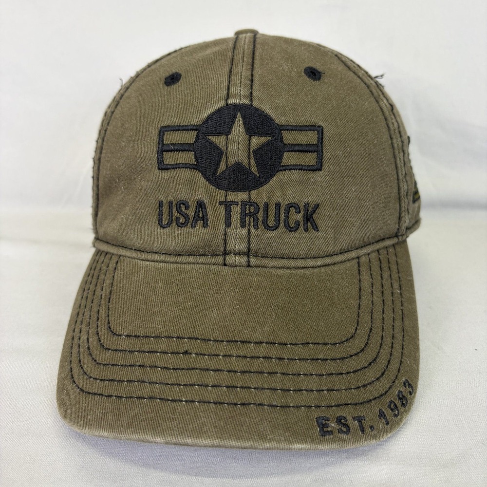USA Truck Baseball Cap Military Style Unisex OSFA Olive Green Distressed